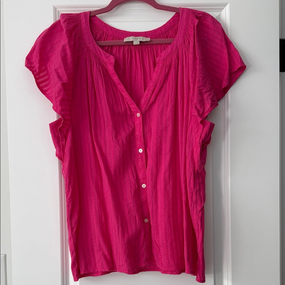 LOFT Hot Pink Button-Front Flutter Sleeve Blouse
